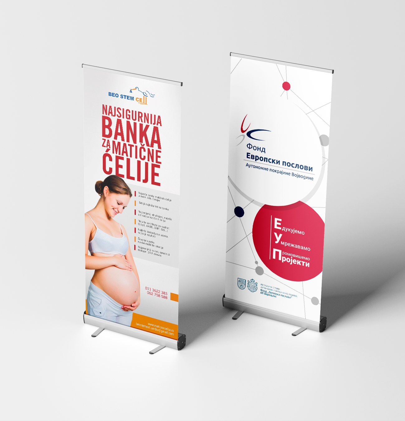 Roll-up baner je vrsta prenosivog reklamnog panoa koji se obično koristi na sajmovima, konferencijama, ili drugim događajima.